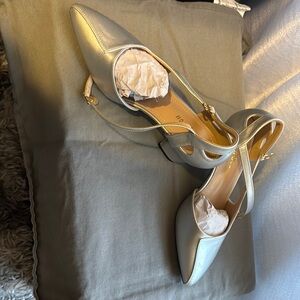 Silver High Heels with Pointed Toe and Ankle Strap